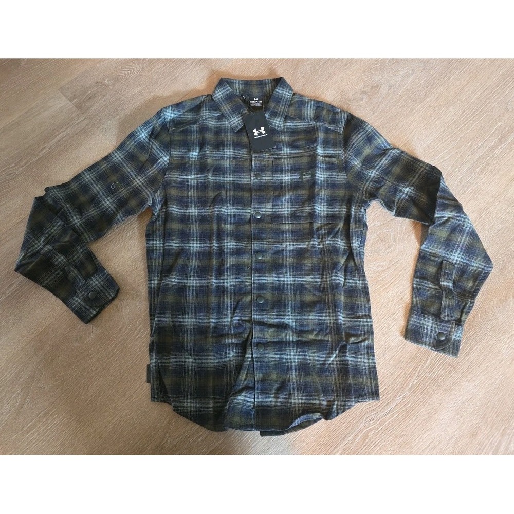 Under Armour Tradesman Flannel 2.0 Shirt Mens Small Black Plaid Button Down Tech